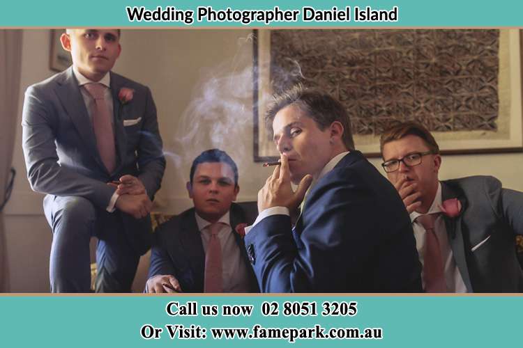 Photo of the Groom relaxing with the boys Daniel Island