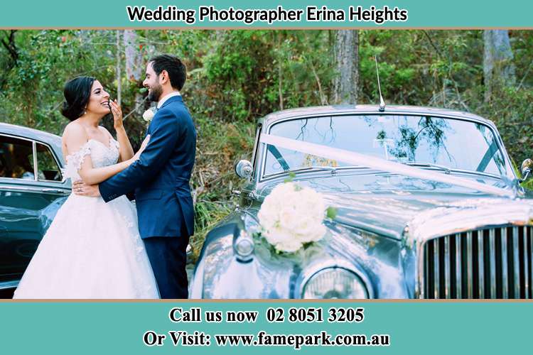 Photo of the Bride and Groom beside the bridal car Erina Heights