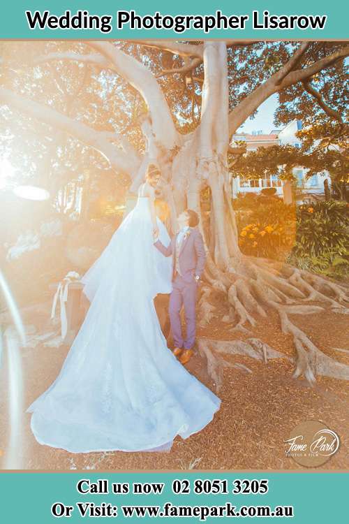 Photo of the Bride and the Groom looking each other besides the tree Lisarow NSW 2250