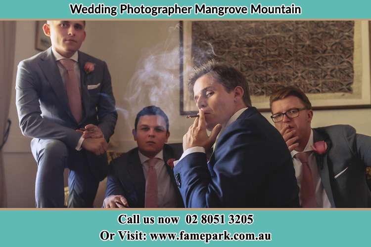 Photo of the Groom and the groomsmen relaxing Mangrove Mountain NSW 2250