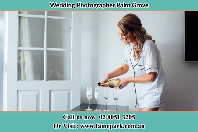 Photo of the Bride pouring wine on the glasses Palm Grove NSW 2258